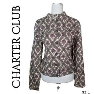 Charter Club Linen Magenta Green Pattern Short Lightweight Jacket
